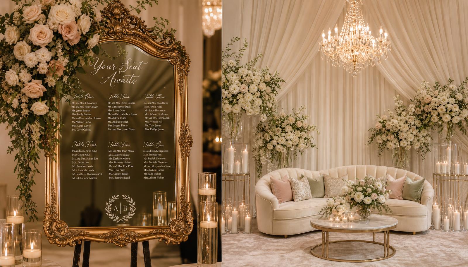 Blush and ivory rose tablescape with taper candles and gold flatware